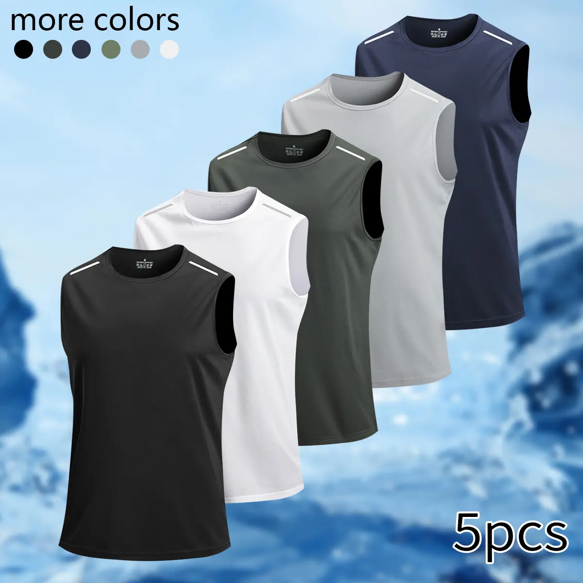 Men’s 5-Piece Unisex Fitted Sleeveless Fitness Workout Vest Pack - Quick-Dry, Cool, Lightweight, Breathable, Stretch Fabric Athletic Apparel for Gym, Seaside Activities