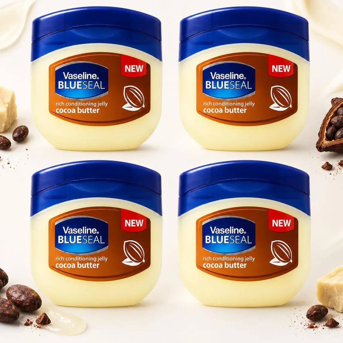 Vaseline Blue Seal Cocoa Butter Petroleum Jelly Value Bundle (50mL/1.7oz) - Rich Conditioning, Jelly Texture, Occlusives Barrier, Deep Moisture, Gentle Lightweight Body Moisturizer Multipack for All Types, Apply Daily Spot Treatment, Body Care, Hydrating,