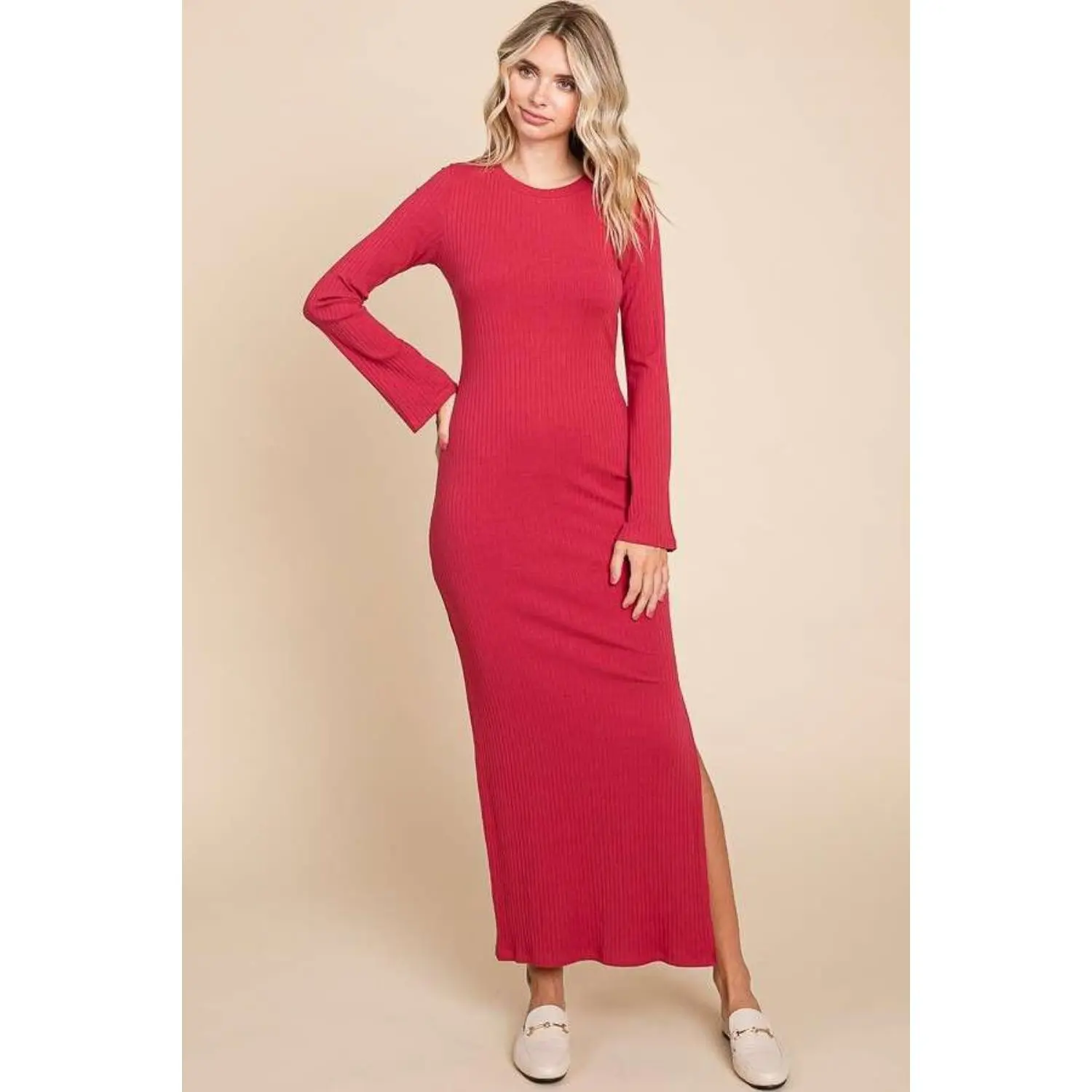 Culture Code Full Size Round Neck Bodycon Bell Maxi Dress