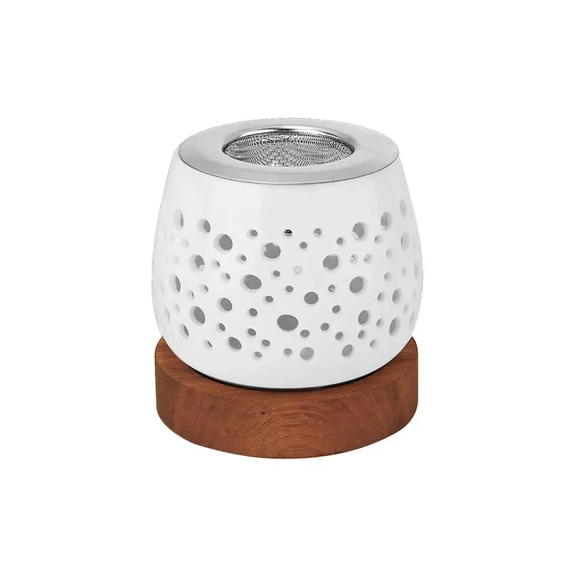 Solid Wood and Ceramic Hollowed Incense Burner, Sapele Wood Aromatherapy Burner for Dry Incense Chips, Ideal for Home Fragrance