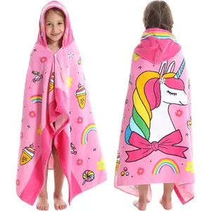 Kids Hooded Bath Towels 30×50 Inch Large Size 100% Cotton Ultra Absorbent Cute Cartoon Animal Wearable Wrap for Girls Boys Ideal for Beach Bathroom Pool Swimming