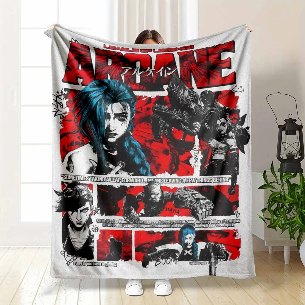 Arcane Jinx Flannel Fleece Throw Blanket Vibrant Manga Style Anime Character Pattern Ultra Soft Warm Microfiber Plush Lightweight Breathable Cozy Texture Perfect for Gaming Room Bed Sofa Living Room Couch Home Decor Birthday Gift dealsforyou|summerwins, W