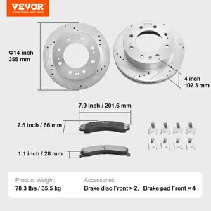 VEVOR Front Brake Kit Compatible with 2011-2019 Chevy Silverado GMC Sierra 2500 3500 HD, Drilled and Slotted Brake Rotors Ceramic Brake Pads Replacement Kit, 14 Front Rotors