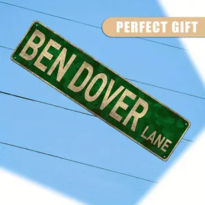 1pc Ben Dover Lane Vintage Metal Tin Sign - 4x16in Retro Wall Decor for Bar, Cafe, Home, Waterproof & Dustproof Aluminum Artwork, Perfect Gift Idea, Green Background with White Text, Metal Wall Art Decor