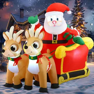 6 FT Long Christmas Inflatable Santa on Sleigh with 2 Reindeer, Inflatable Christmas Yard Decorations with Build-in LED, Blow Up Xmas Decorations Outdoor for Party Yard Garden Lawn Décor