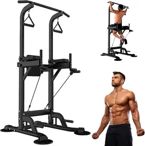 Pull Up Dip Station for Home Gym Power Tower with Backrest Adjustable Height Pull Up Bar Stand Multifunctional Strength Training Fitness Workout Station