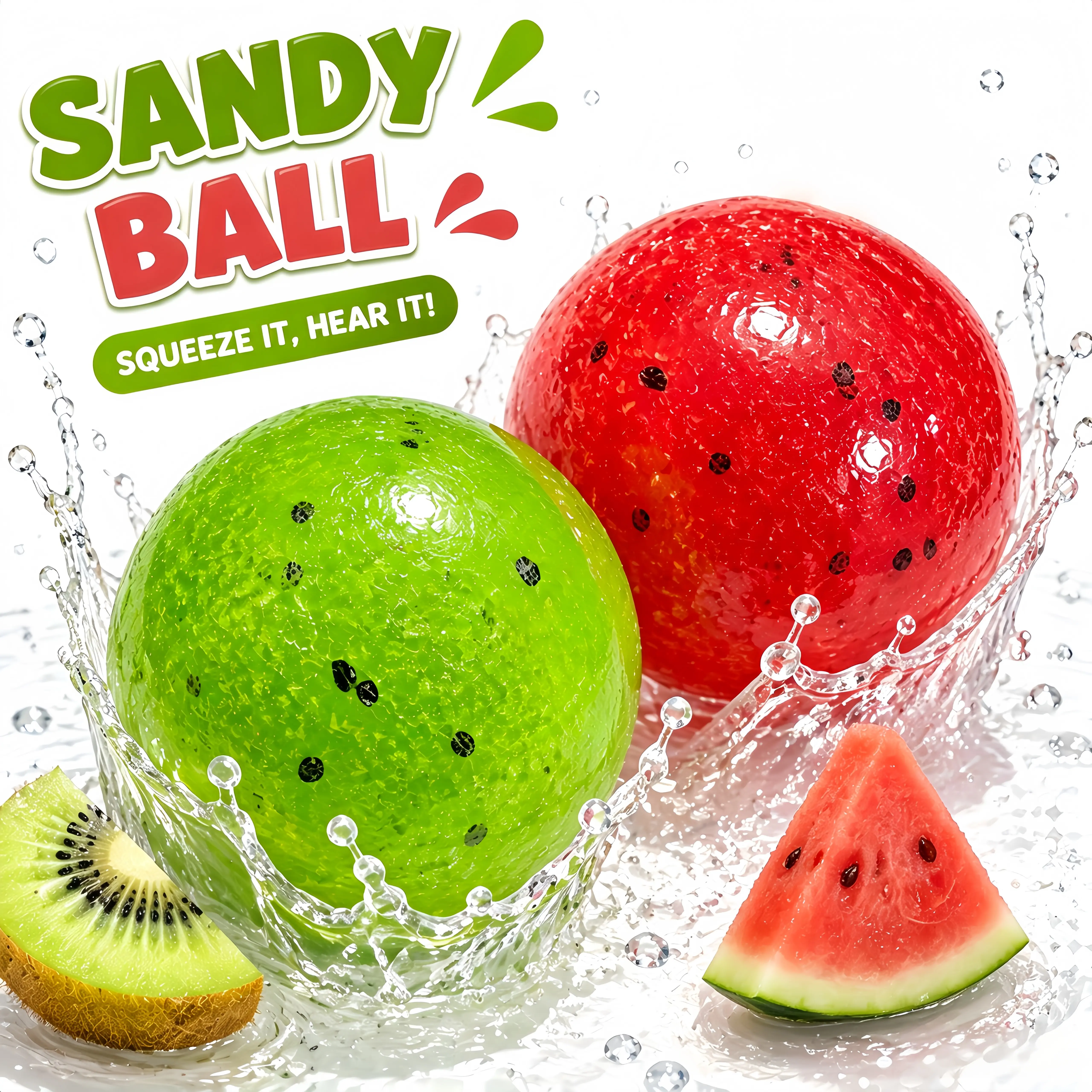 1Pcs/2Pcs Fruit-Shaped Squishies Toys - Sandy Ice Crunch, No Rebound, Moldable Stress Ball with Crunchy Sound, Stretchable Sensory Calming Squeeze Toy for ADHD Anxiety Relief, Reusable Watermelon Kiwi Desk Ornament Gift