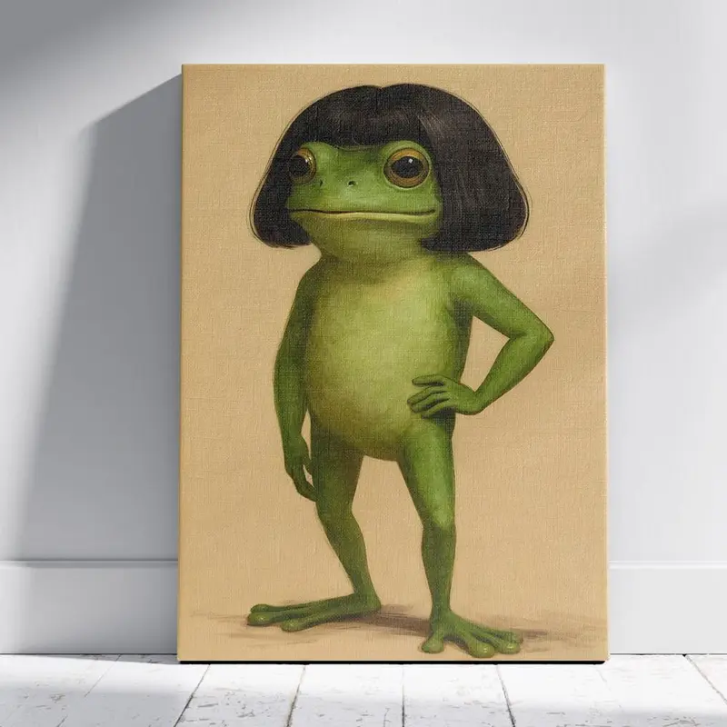 Funny Frog Art Poster — Bubble-Head Style, Playroom Decor for Kids