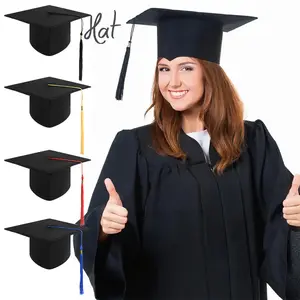 Black Adult Bachelor Caps with Tassels University Master Graduation Hat 2024 Congratulation Graduation Party Decoration Supplies