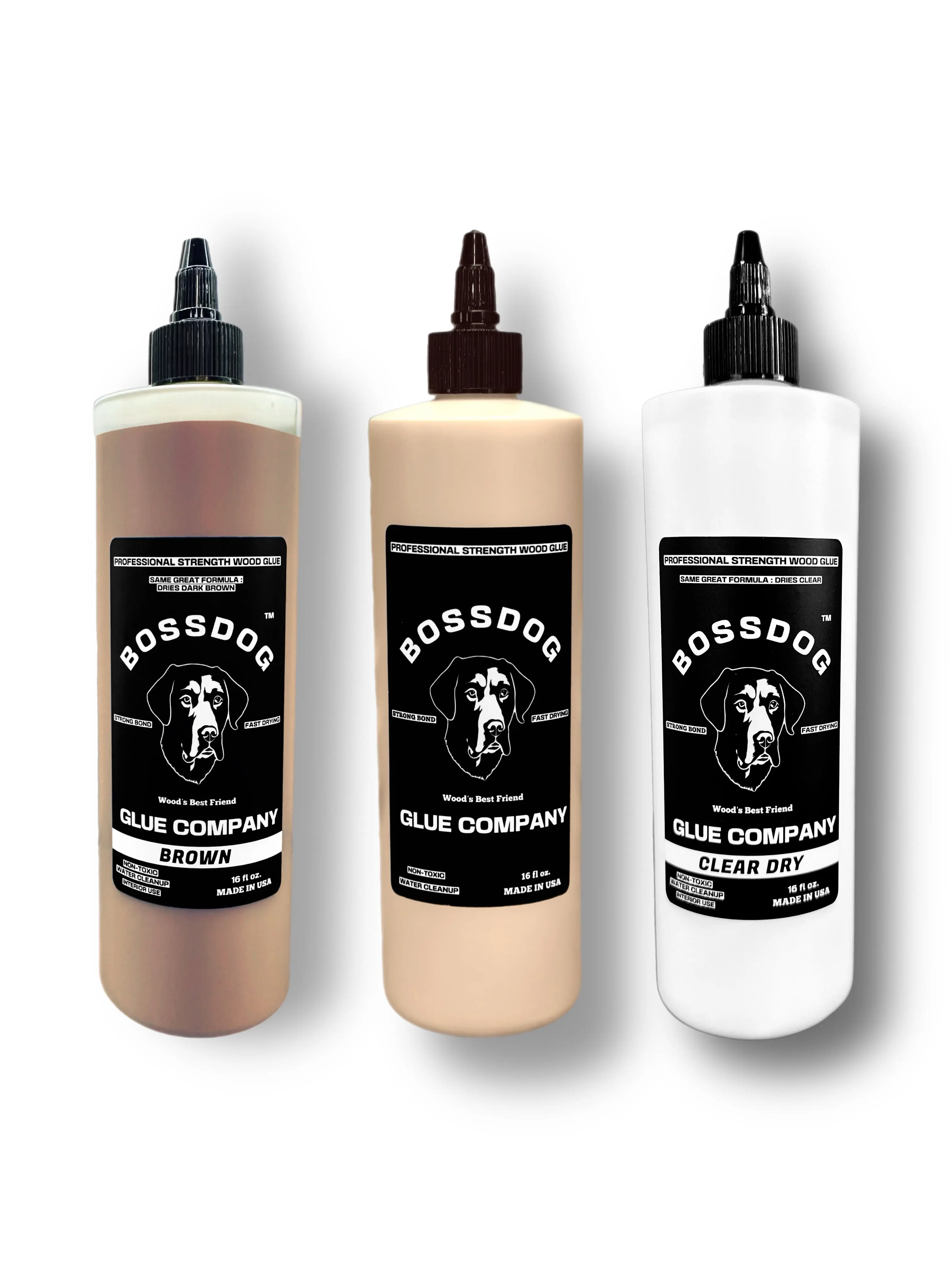 Wood Glue Triple Dog Deal Multi-Pack - BROWN, CLEAR DRY, and TAN - 16 fl oz