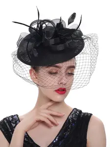 Fascinators Hat for Women Flower Hat with Veil Cocktail Bridal Wedding Tea Party Church Derby Hat