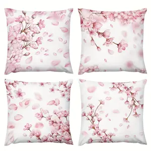 4pcs, Sakura Polyester Throw Pillow Case, Cherry Blossom Pattern, Double-sided Pattern, Room Decoration, Aesthetic Room Decor, Bedroom Decor, Home Decoration, House Decor, Pillow Insert Not Included