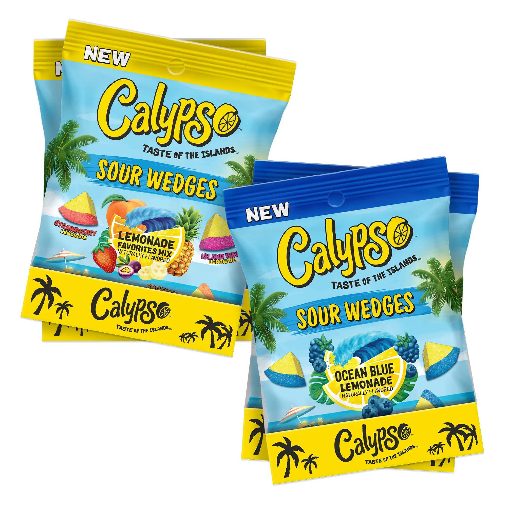 Warheads - Calypso Lemonade Variety Sour Wedges - 4.5 oz Bag - 2 Packs Ocean Blue and 2 Packs Lemonade Favorites Mix- Sour Candy Lemonade 