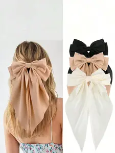 3pcs Large Bow Hair Clips, Barrettes, Silk Satin Wide Headbands, Extra Long Tail Butterfly Knots, Fashion Gifts for Moms and Ladies, Birthday Parties