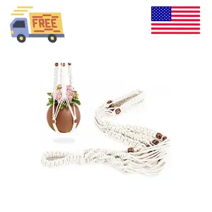 Macrame Plant Hanger with Colored Wood Beads and 2PCS Hooks, Elegant Hanging Plant Holder