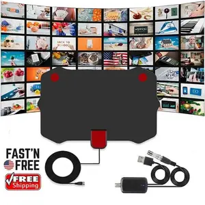 Indoor HDTV Antenna Amplified – Digital TV Antenna 4K 1080P, Long Range Signal Booster, Flat Design, Easy Setup