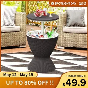 COSTWAY Cool Bar Table, 4/8/10 Gallon Beer and Wine Cooler, Rattan Style Patio Bar Tables, Height Adjustable, 3-in-1 Ice Cooler with Drainage Plug, Outdoor Cocktail Table for Deck Pool Party-Deals for You Days
