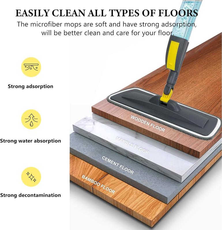 Microfiber Spray Mop: 400ml Refillable, 2 Pads, Dry/Wet Use, For All Floors, Home & Commercial Vinyl