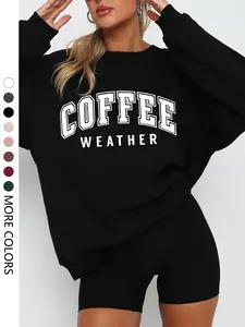 Women's Casual Loose-Fit Letter Print Long Sleeve Sweatshirt, Thick Kint Fabric, Perfect for Spring & Fall, Versatile Home Wear Top