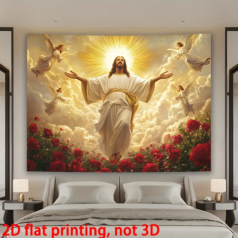 2D Flat, [2D Flat Printing] Jesus Theme Tapestry - Vibrant Wall Hanging, 100% Polyester Fiber, High-definition Printing, Bright Colors.Ideal Choice for Christmas And Halloween, Party Decoration, 2D Flat