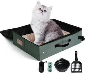 Portable Litter Box for Cats Kitten Foldable Travel Litter Box with Lid, Leak-Proof No Smell Easy to Carry, Clean and Store Easy for  Travel, Hotle Stays and Road Trip 18x14x5.5 Inches