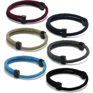 Nautical Braided Rope Bracelets Set - 6 count Adjustable Braided Cord Bracelet, Handmade Navy Marine String Bracelet with Metal Knot, Men Women Braided Bracelets Gifts