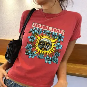 Sublime Sun Freedom Baby Tee, Retro Sun Graphic Shirt, Y2K Aesthetic Top, Soft Cotton Casual Tee, Summer Streetwear