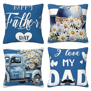 Father's Day Pillow Cover, Father's Pillow Cover, Blue, I Love You, Father's Pillow Cover, Cushion Cover, Outdoor Sofa, Home Decoration, Father's Day Gift Set, 4-piece Set, Double sided Printed