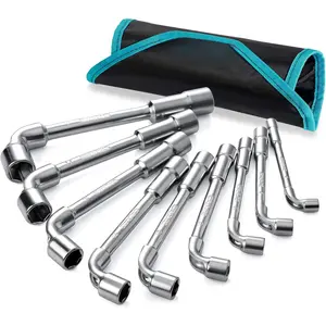 L-Type Pipe Perforation Elbow Wrench Set, L Shaped Hex Socket Wrench Set, Metric, 9-, 8-19mm, Chrome Alloy Steel, 6 Point, with Rolling Pouch