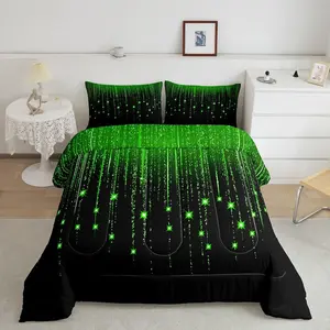 Abstract Ombre Luxury Microfiber Comforter Set - Green Black Modern Geometric Bedding, Galaxy Stars Decor Quilt, Microfiber Bedding, Microfiber Bedding Set