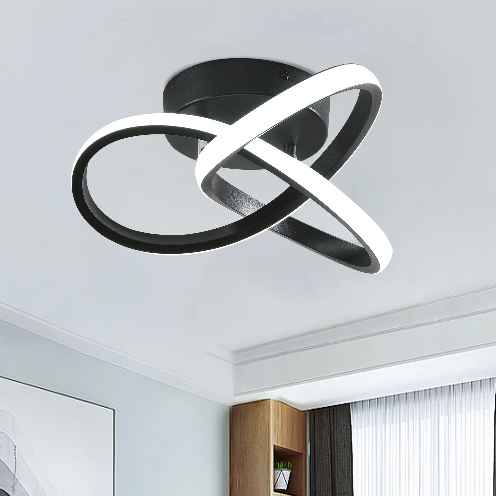 Hallway Light,20W LED Ceiling Light,Semi Flush Mount Chandelier, Kitchen Led Lights Fixtures for Foryer Bedroom Garage Bathroom Balcony Corridor Stair Aisle Lamp, Matte Black, 6000K Home Decor Modern