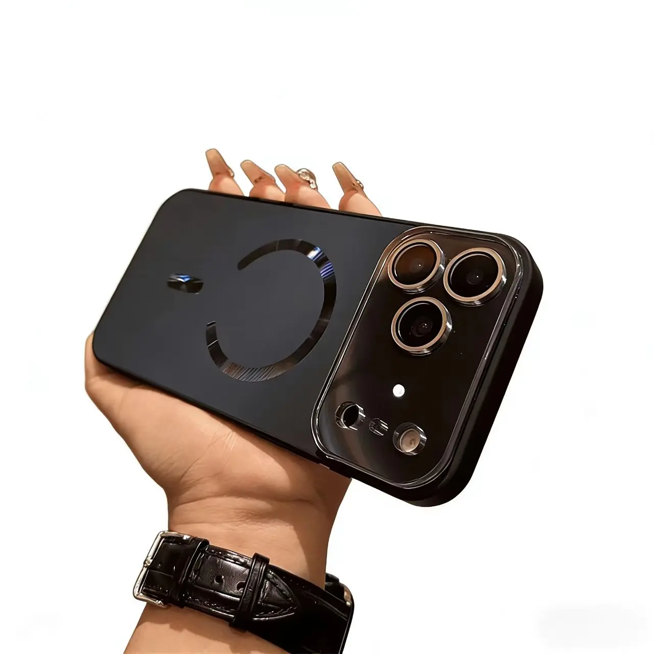 Magnetic AG Flowing Matte Skin-Feel Protective Case for iPhone 12/13/14/15/17 Pro Max/Air, 16 Crystal Lens Film, Large Window Design, Instant iPhone 17 Transformation, Mobile Phone Accessory