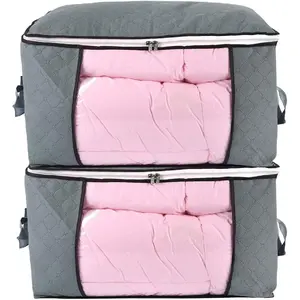 Jumbo Zippered Storage Bag for Closet King Comforter, pillow, quilt, bedding, Clothes, Blanket Organizers with Large Clear Window & Carry Handles Space Saver
