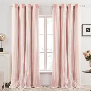 Deconovo Sheer Overlay Curtains (2 Panels, Double Layer) – Room Darkening Drapes with 2 Tie Backs, New Curtains for Bedroom, Living Room, Kids’ or Girls’ Room, New Pink Room Decor