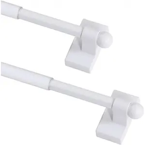 Magnetic Curtain Rods for Metal Doors Multi-Use Curtain Rods for Small Windows Cafe Sidelight and Iron Steel Places, 1/2 Inch Diameter, Tool Free (2 Pack, Adjust from 16 to 28 Inch, White)