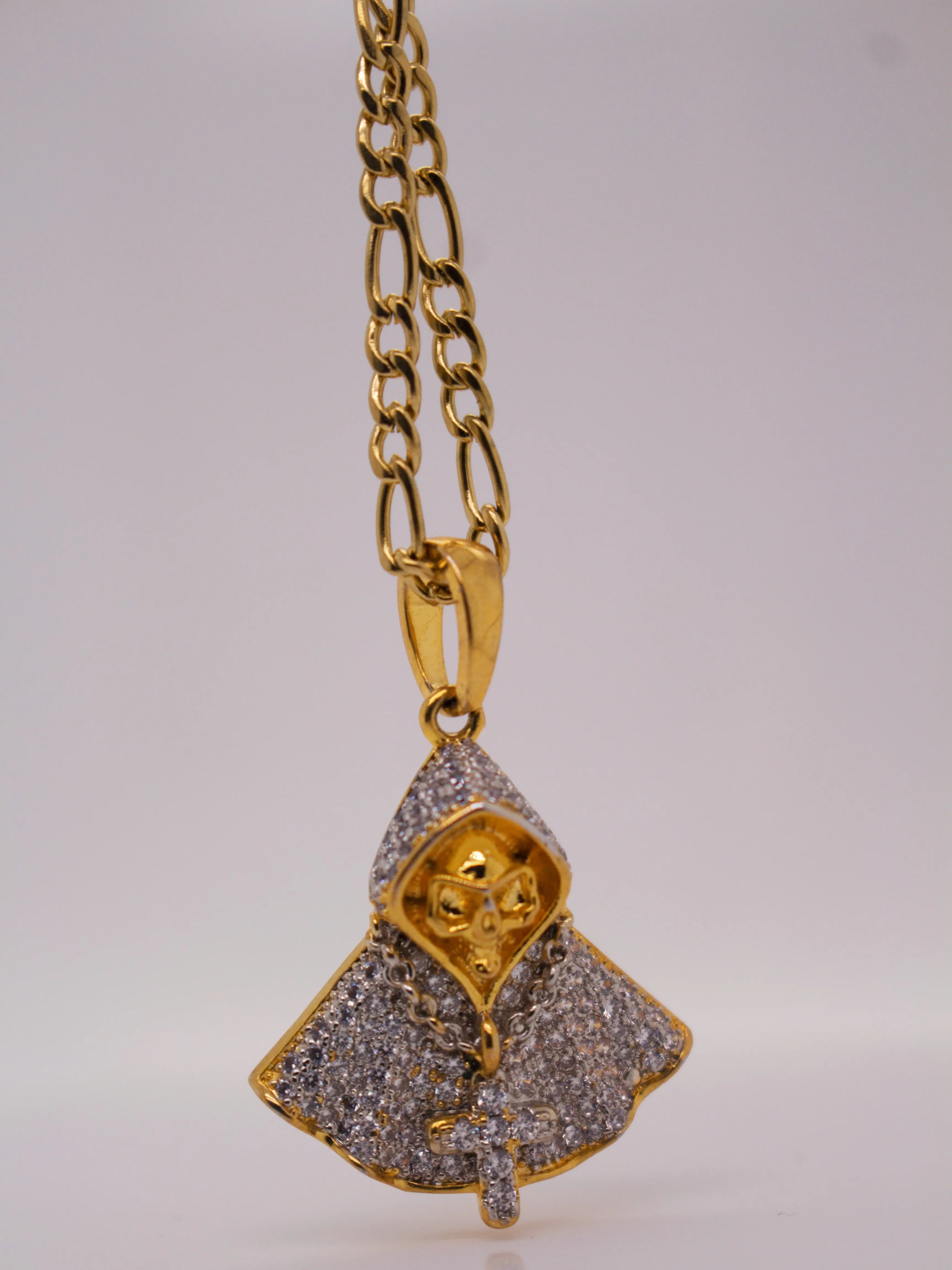 Unisex Iced Out Rhinestones Grim Reaper Pendant - Figaro Chain, Durable Hooded Skull Charm, Bold Fabric Figure Geometric Costume Jewelry, Casual Accessory, Thanksgiving, Reaper Charm, Iced Stones, Eye, Metal Coating, Bold Look, Pavé-Set Stones, Small Cros