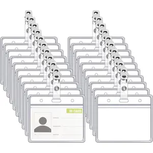 Pack of 50 ID Card Sleeves with Clip, 9 x 8.5 cm Card Sleeves Transparent Name Tags for Clothing Clip ID Card Holder with 50 Clips Waterproof for ID Card ID