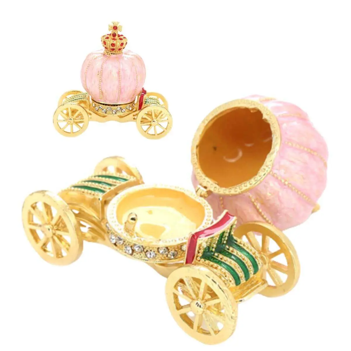 Halloween Cinderella Pumpkin Coach Crystal Studded Trinket Box,Pink Hand Painted Enameled Pumpkin,Rhinestone Royal Carriage Crown Jewelry Box,Sparkling Hinged Jewelry Organizer,Home Decor,Dresser Gift