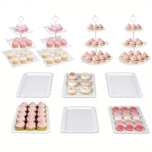 10 Pcs Deluxe Cupcake And Appetizer Display Set Premium 3 Layer Stand And Tray Suitable For Birthday Wedding And Party Celebrations