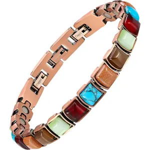 Jecanori Copper Bracelet for Women f, Pure Copper Magnetic  Bracelets with 3800 Gauss,Natural Turquoise Gifts for Women,Size Adjustable