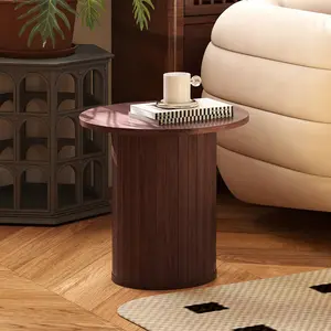 Round Wood Fluted End Table 15.7" Circle Modern Farmhouse Side Table Sets for Living Room Bedroom Balcony Small Spaces Compact Size Versatile Use