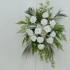 Wedding Arch Floral Swag – Artificial Ivory Rose & Chrysanthemum with Greenery and Palm Leaves