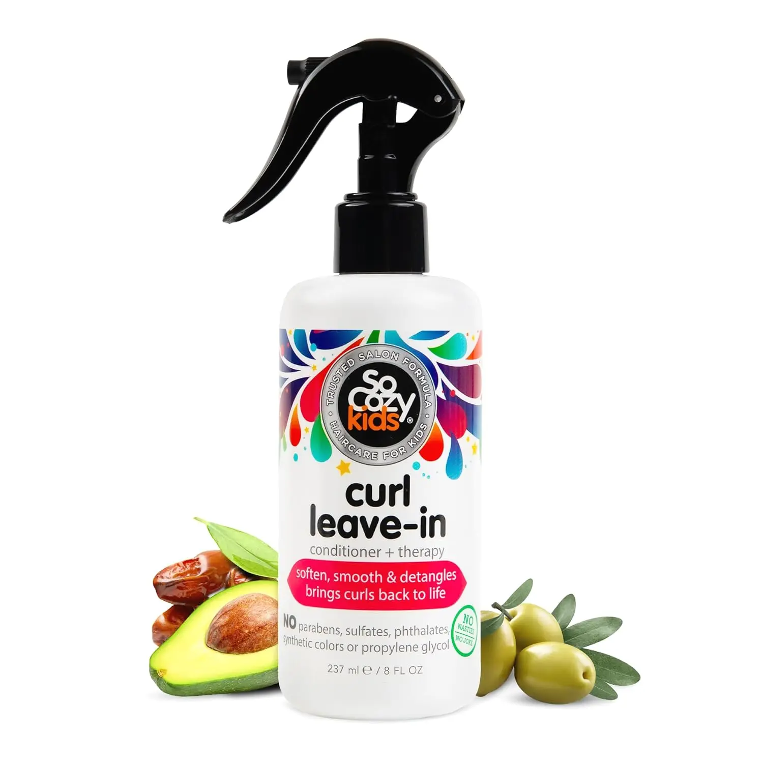 SoCozy Kids Curl Leave-In Conditioner Spray, Detangler for Curly Hair with Keratin & Vitamin B5, Nourishing Formula for Natural Shine, Paraben-Free, 8 Fl Oz