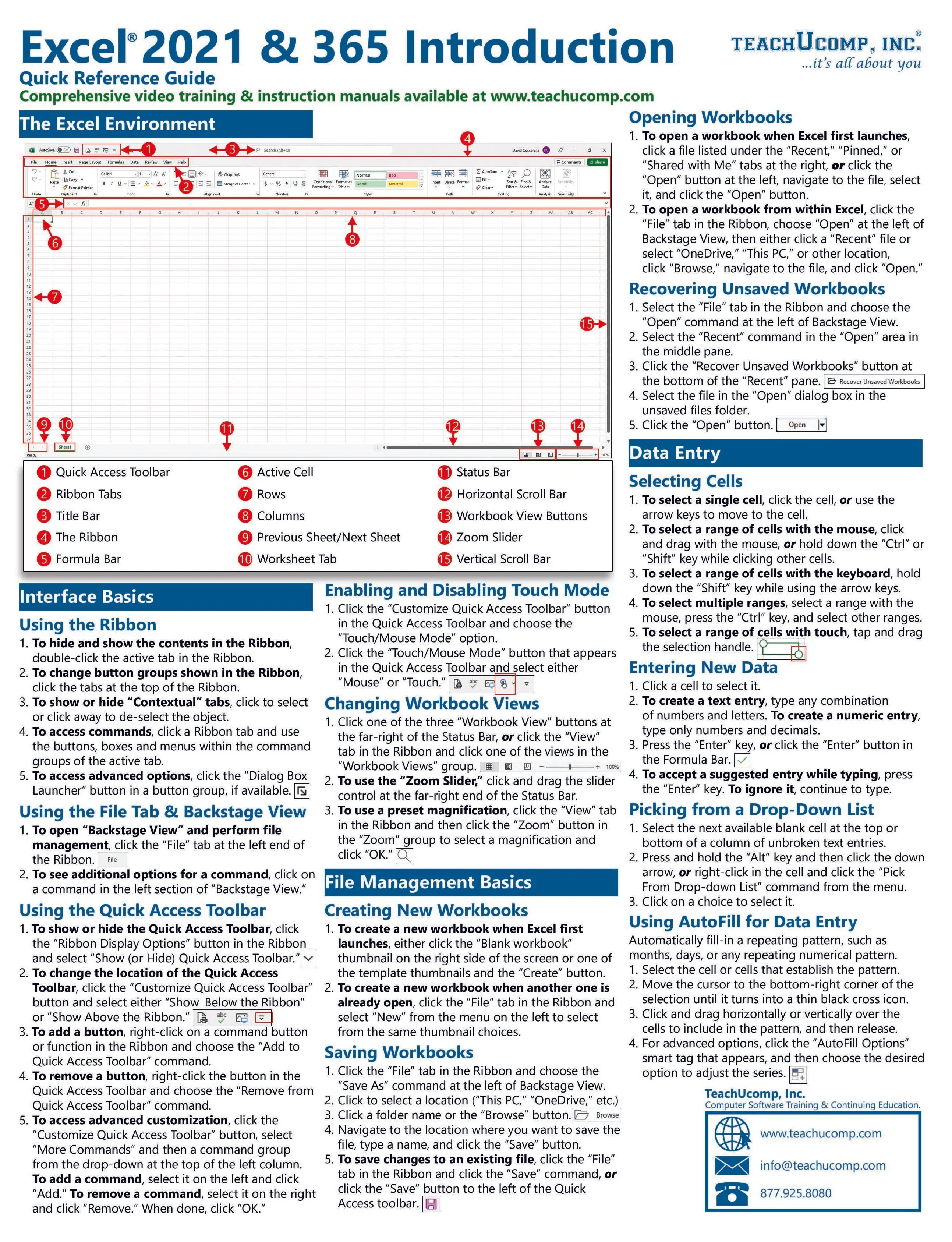Excel 2021 and 365 Introductory Quick Reference Guide