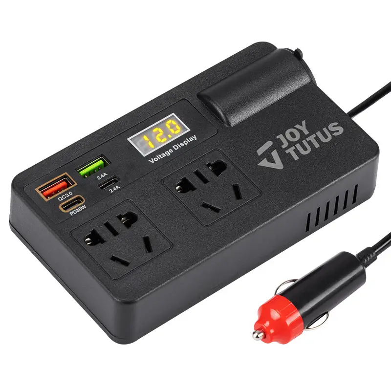 Joytutus Car Truck Inverter 12V-24V to 220V with Smart Chip QC3.0 Fast Charging for Laptops Tablets & Phones USB Ports Included Wireless Carplay Adapt