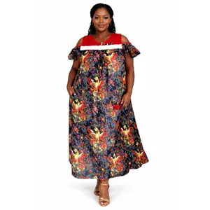 African Print Ankara Dress Summer Floral Comfort Women's Bohemian Maxi Short Sleeve Lightweight Multicolor Vibrant Style Casual Womenswear