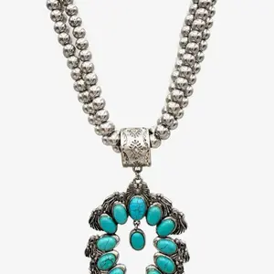 New Stock! Large Squash Blossom Pendant Chunky Necklace (20’)& Earrings Set