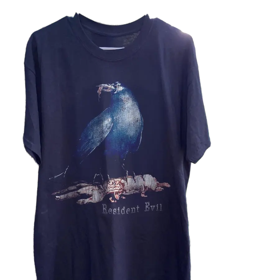 2005 RESIDENT EVIL CROW FLESH EATER RARE WASHED BLACK T-SHIRTa