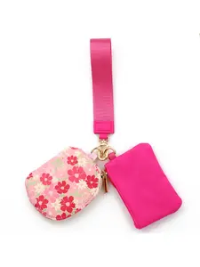 Floral & Solid Color Mini Wristlet Pouch, Lightweight Zippered Accessory Bag, Versatile Daily Essentials Organizer