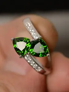 1 PC Fashion Green Cubic Zirconia Ring For Women For Valentine's Day Gift Wedding Engagement Anniversary Party Jewelry Elegant Engagement Ring